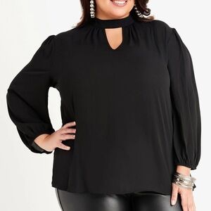 ASHLEY Stewart Black Crepe Keyhole Blouse (LV)
